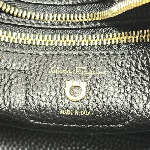 Salvatore Ferragamo Amy - Black Bronze Leather Handbag 425-072325 - Picture 9 of 9